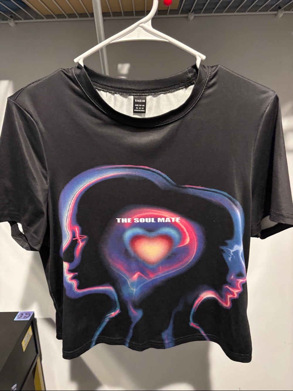 SHEIN Black Graphic Tee with Neon Heart Silhouette